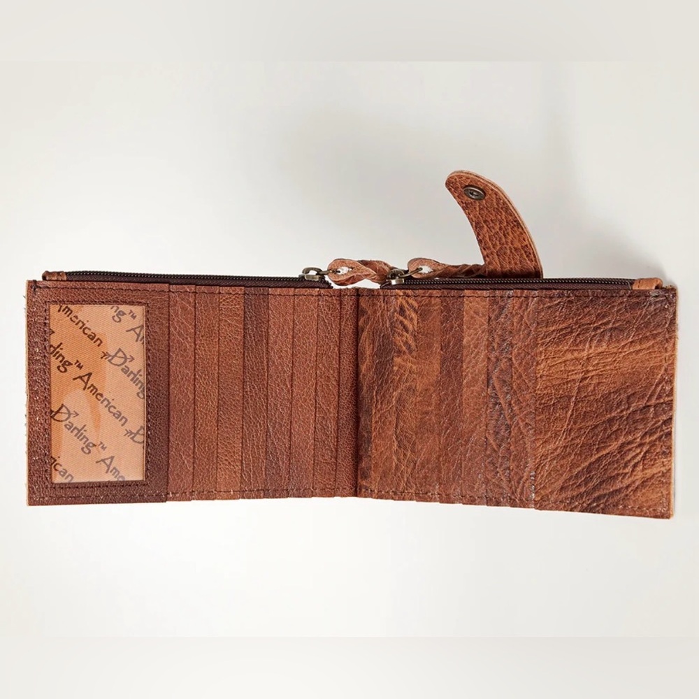 Western Brown Cowhide Leather Zip Wallet - Picture 2 of 3